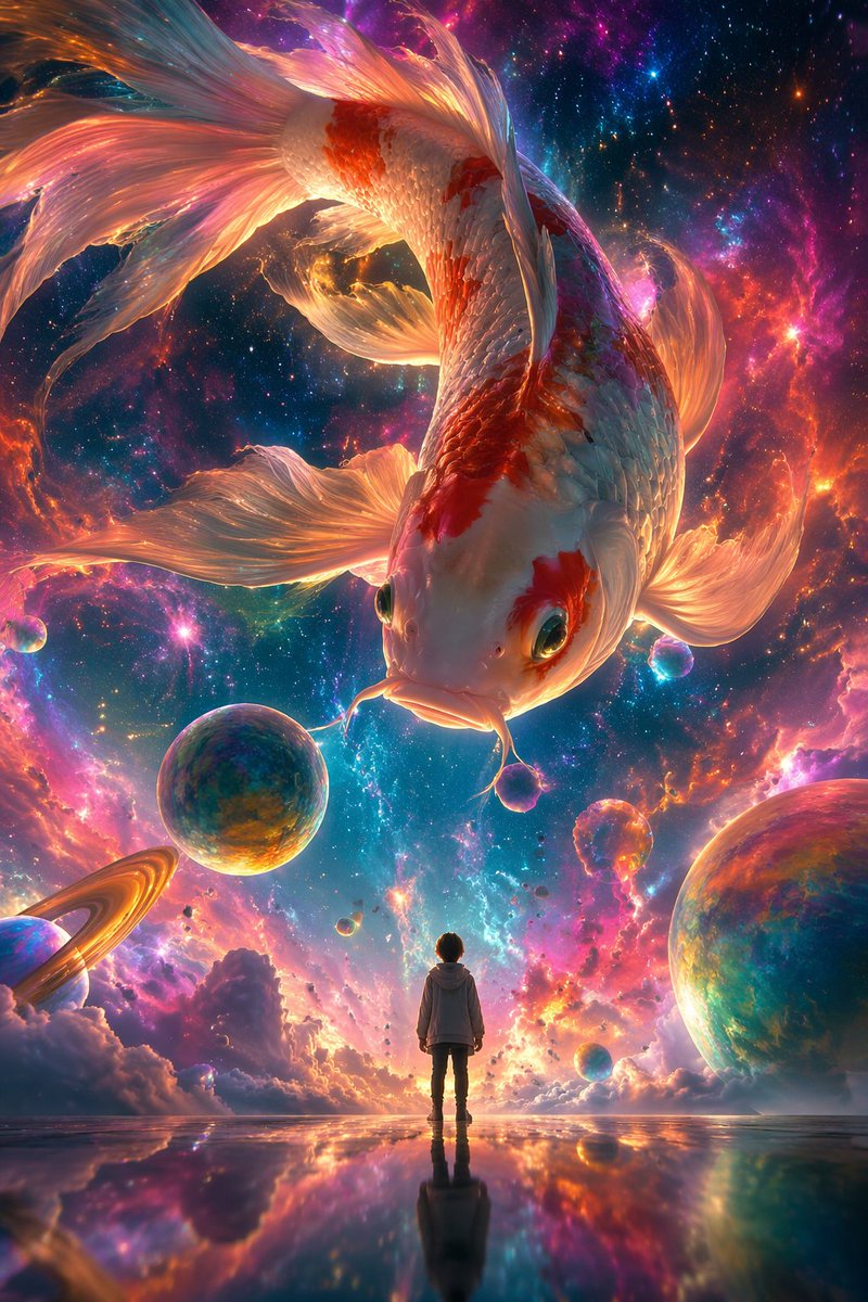 超现实锦鲤星云数字插画